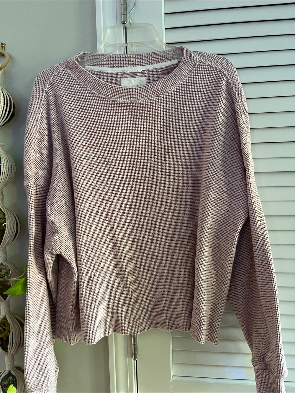 aerie Waffle Knit Crew Sweater in Dusty Mauve
